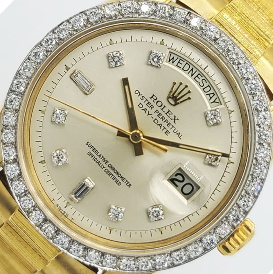 Rolex Day-Date Men's 36mm 18K YG President 1807 W/ Papers 1971 W/ Custom Diamond