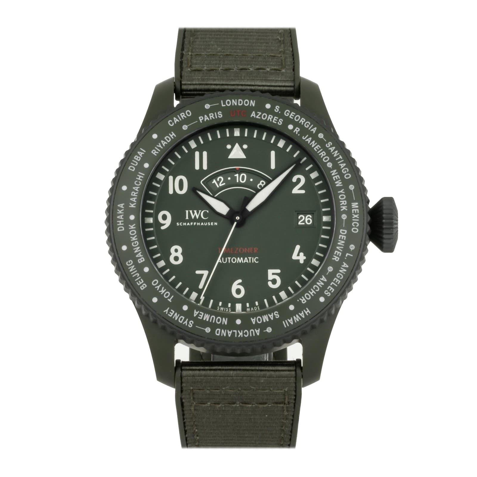 IWC Pilot's Watch Timezoner Top Gun Woodland Green Ceramic Auto 46mm IW3956-01