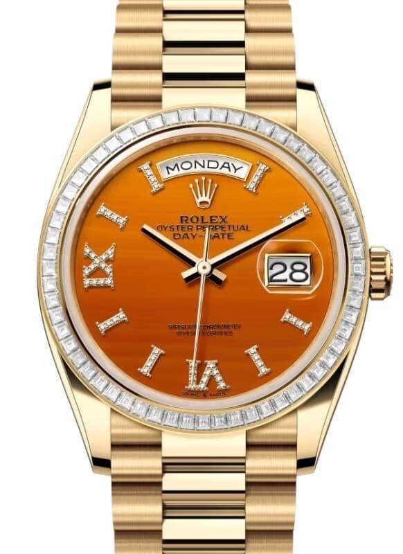 Rolex Day-Date 36 Carnelian Orange Yellow Gold 36mm President 128398TBR NEW