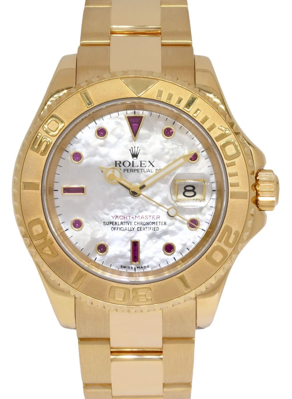 Rolex Yacht-Master 18k Yellow Gold MOP Serti Ruby Dial 40mm Watch A 16628