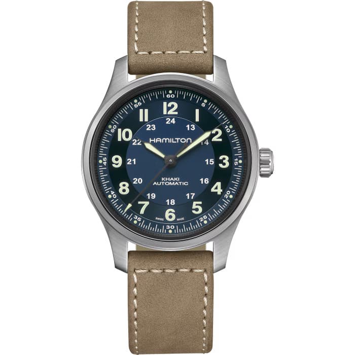 Hamilton Khaki Field Titanium Auto 42mm Blue Dial Leather Band Watch H70545540