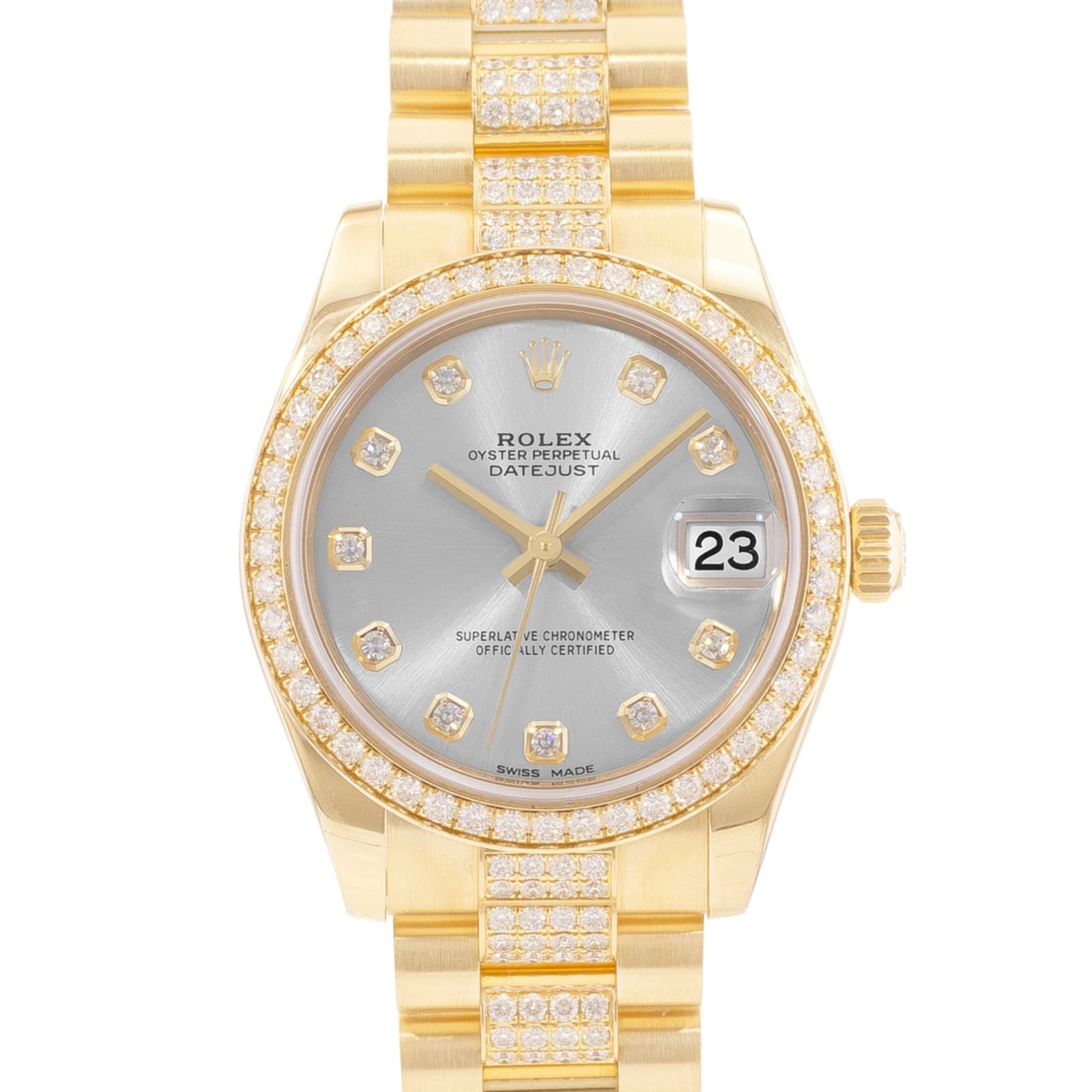 Rolex Datejust 31 178288 Silver Diamond Gold Presidential Ladies Watch