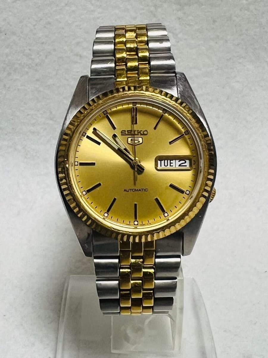 Vintage SEIKO 5 7S26-3110 SNXJ90 Gold White Dial AT Men's Watch JAPAN