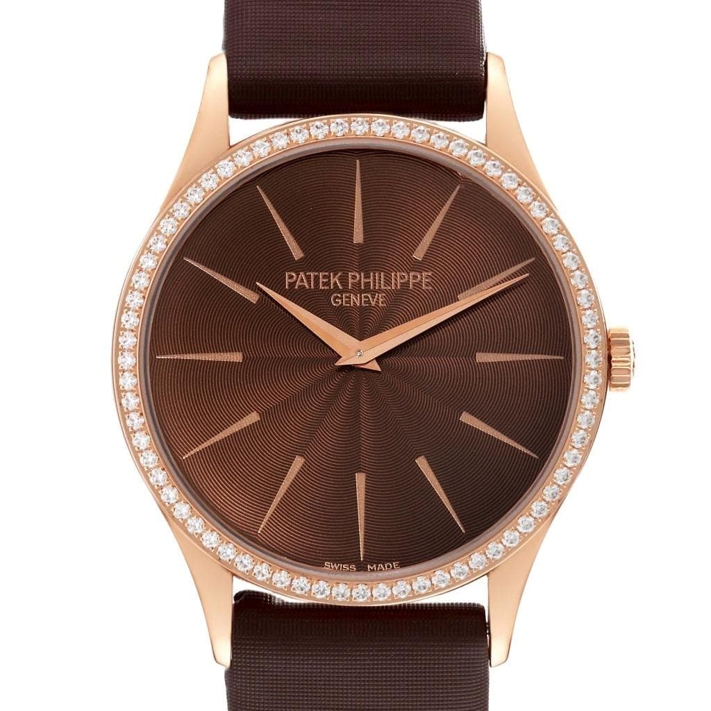 Patek Philippe Calatrava Rose Gold Brown Dial Diamond Ladies Watch 4897R
