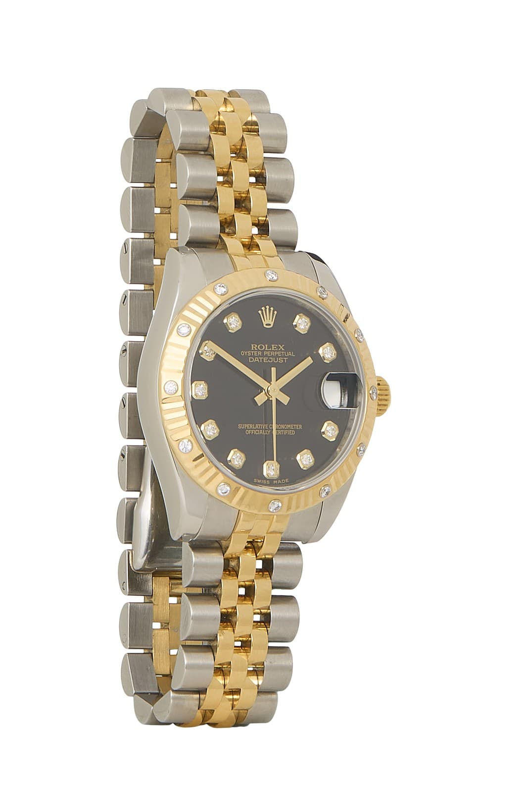 Rolex Black Stainless Steel Diamond Dial Datejust 178313 31mm - WGACA