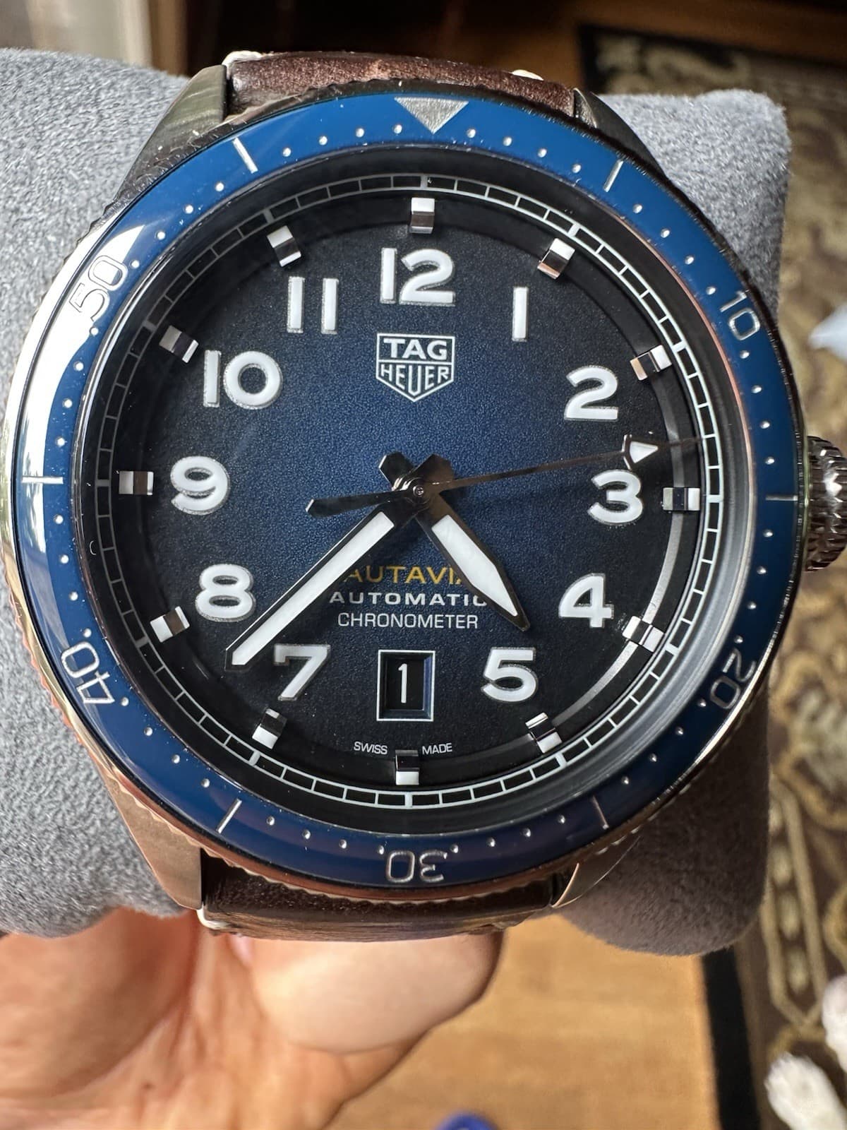 TAG Heuer Autavia Blue Men's Leather Strap Watch - WBE5116.FC8266 WORN ONCE!