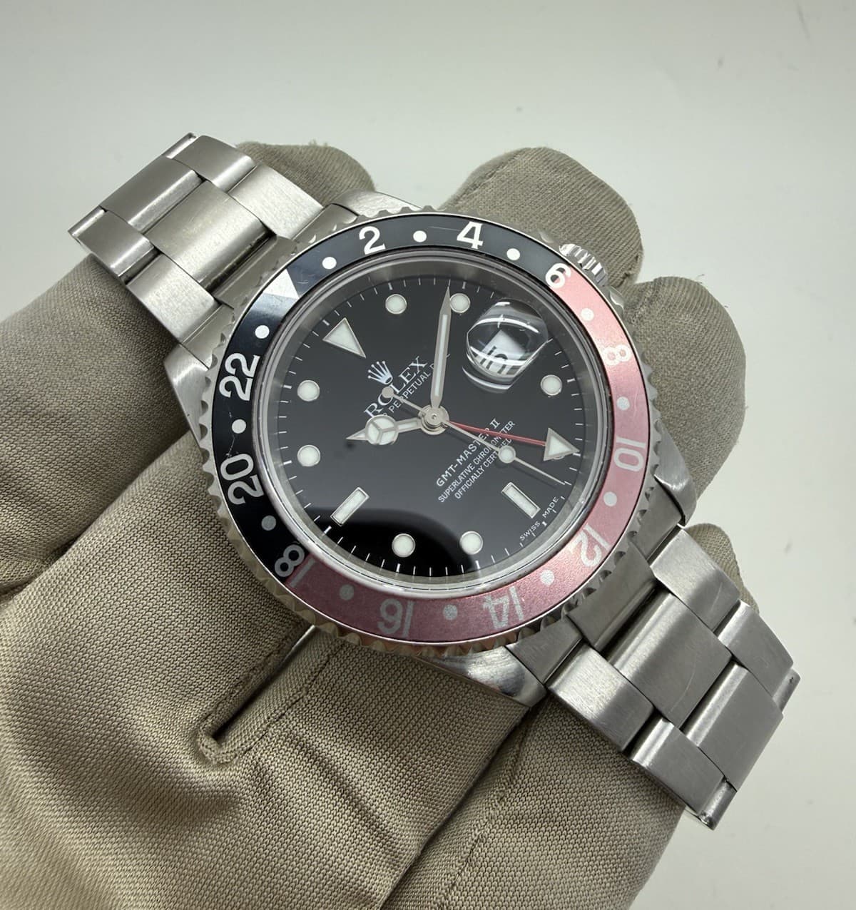 2000 Rolex GMT Master II Coke Faded Red Black Automatic Steel Watch 16710 w/ Box