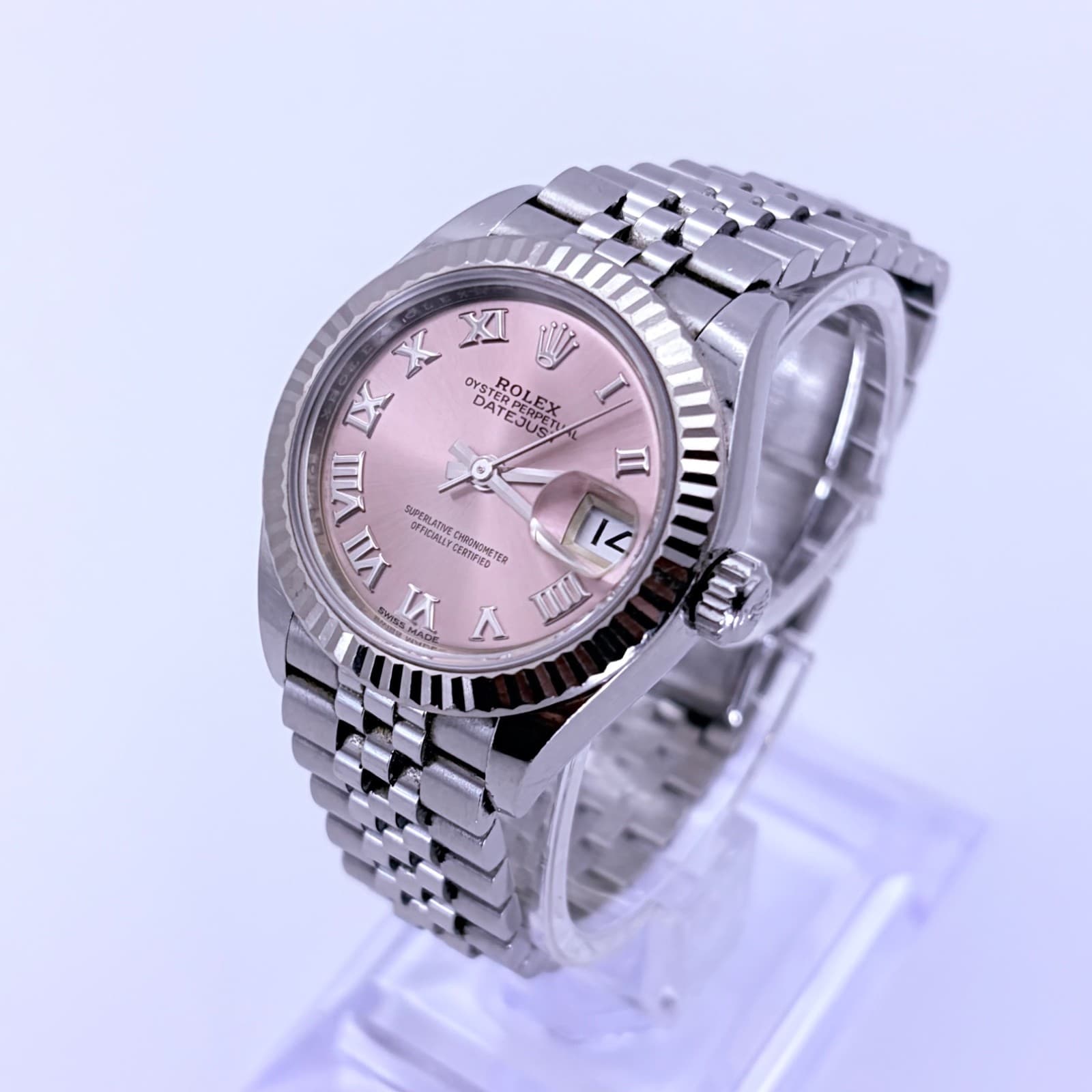 2019 Rolex DateJust 28mm Gold Fluted Jubilee pink w roman numerals,box & papers