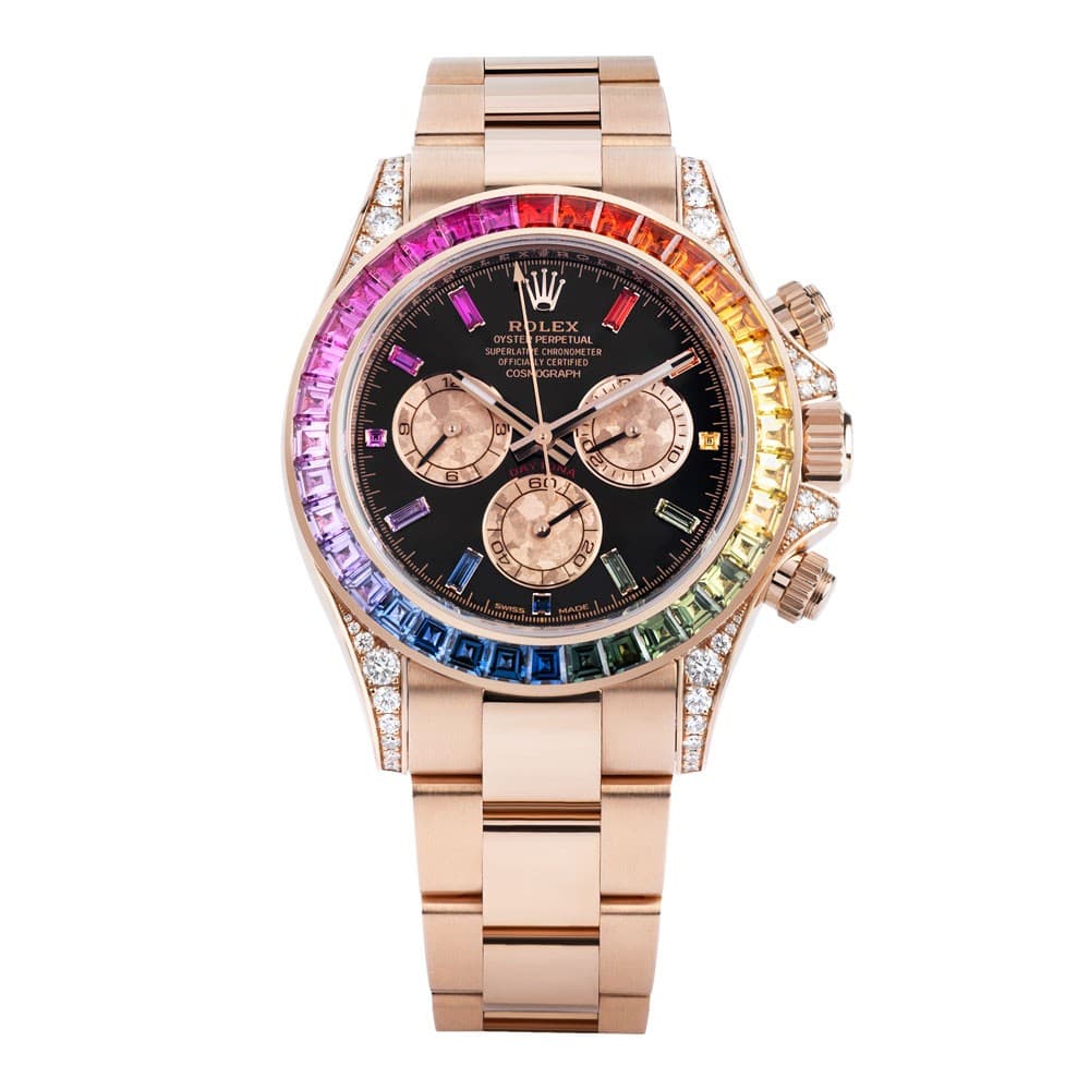 Rolex Daytona Watch 40MM Black Diamond Baguette Index Markers Dial Rose Gold