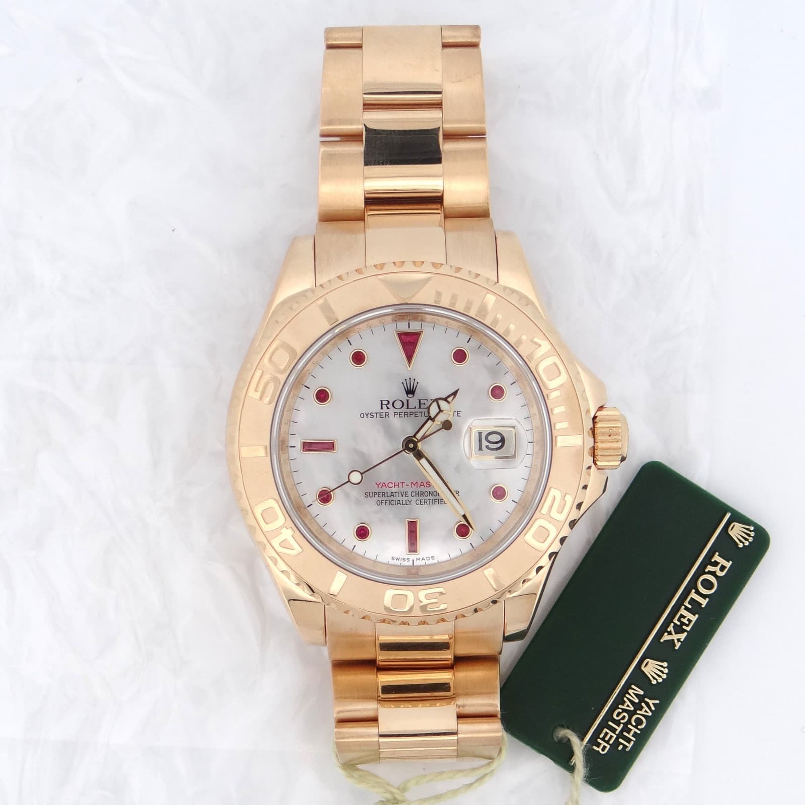 Rolex 16628 40mm Yellow Gold Yacht-Master Factory Mother of Pearl w/ Rubys Dial