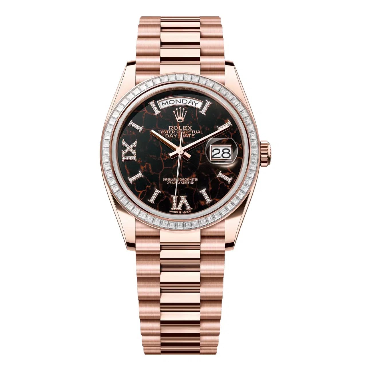 Rolex Day-Date 128395TBR-0010 36mm Eisenkiesel Dial Rose Gold with Diamond Be...