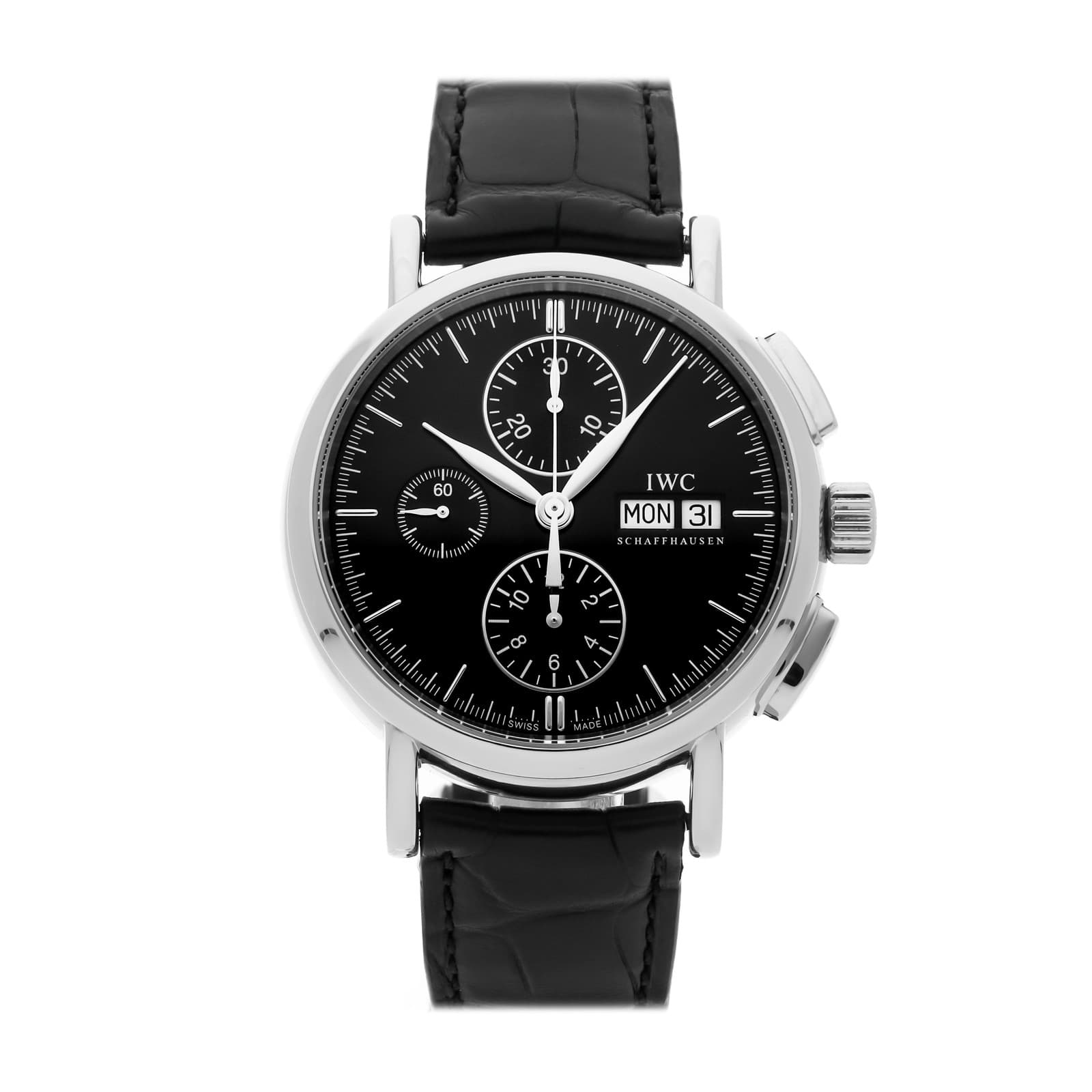 IWC Portofino Chronograph Steel Auto 41mm Black Dial Strap Watch  IW3783-03