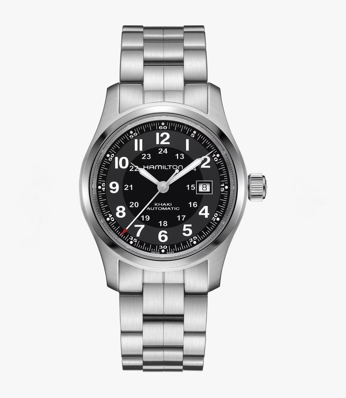 Hamilton Khaki Field Automatic 42mm Black Dial Steel Bracelet Date H70515137 NEW