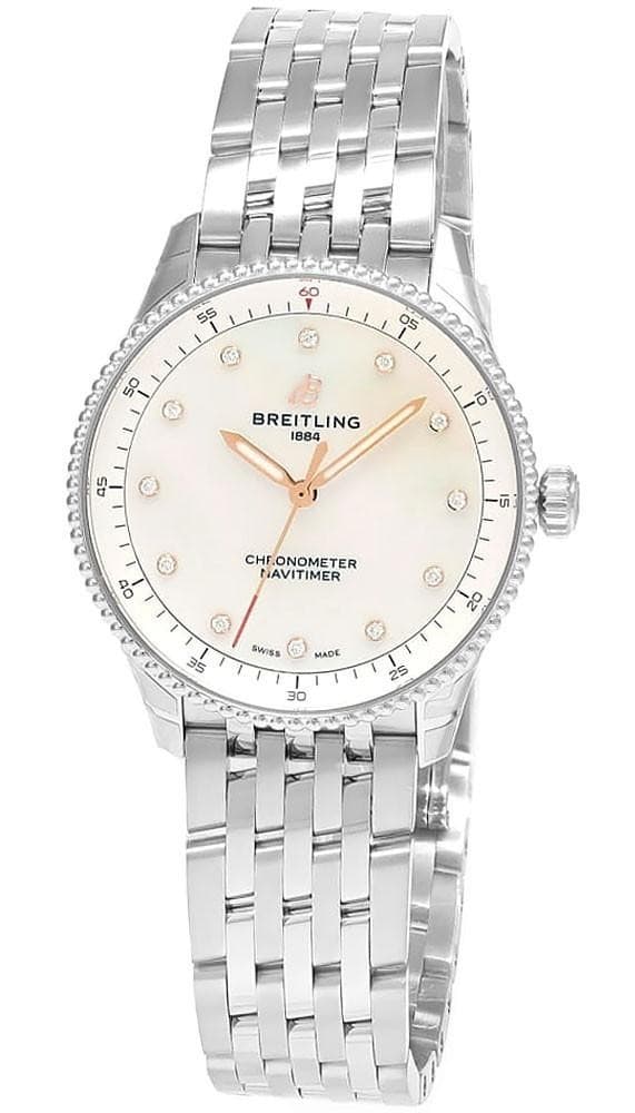 Breitling Navitimer Quartz 32mm MOP Diamond Dial SS Women's Watch A77320E61A2A1