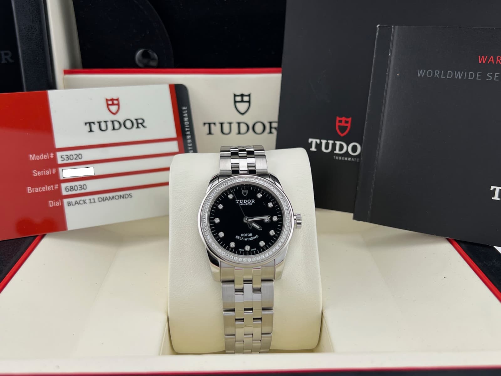 Tudor Glamour Date 53020 31mm Factory Diamond Dial Diamond Bezel Box Papers