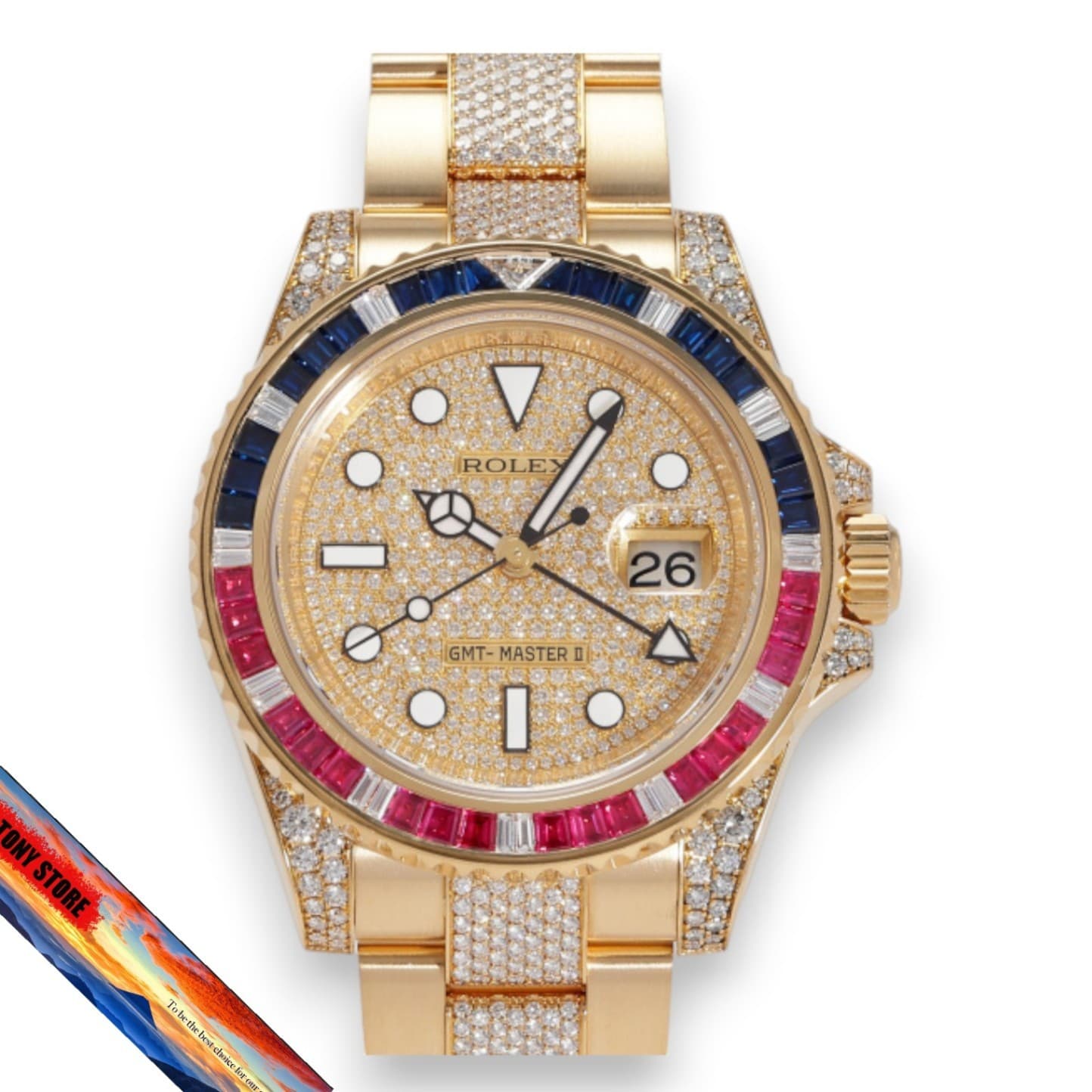 Rolex GMT Master II 116758SARU Pave Diamond Champagne Dial Men’s Watch