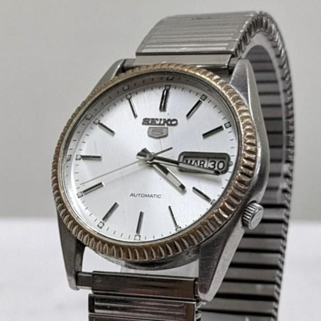 Rare SEIKO 5 7S26-0500 Automatic Day Date Silver Dial Working Watch Used Japan