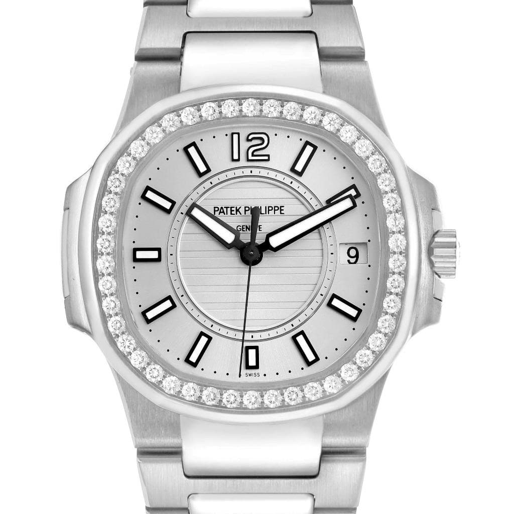 Patek Philippe Nautilus White Gold Diamond Bezel Watch 7010 7010G Box Papers