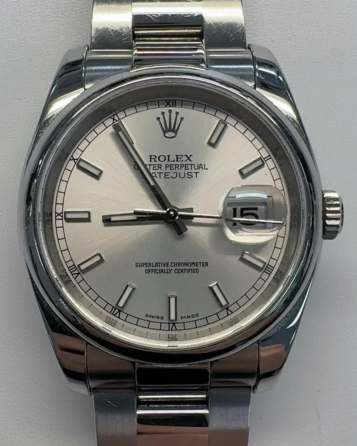 CPO 2015 Rolex Datejust 116200 Silver Oyster Bracelet with Silver Bezel