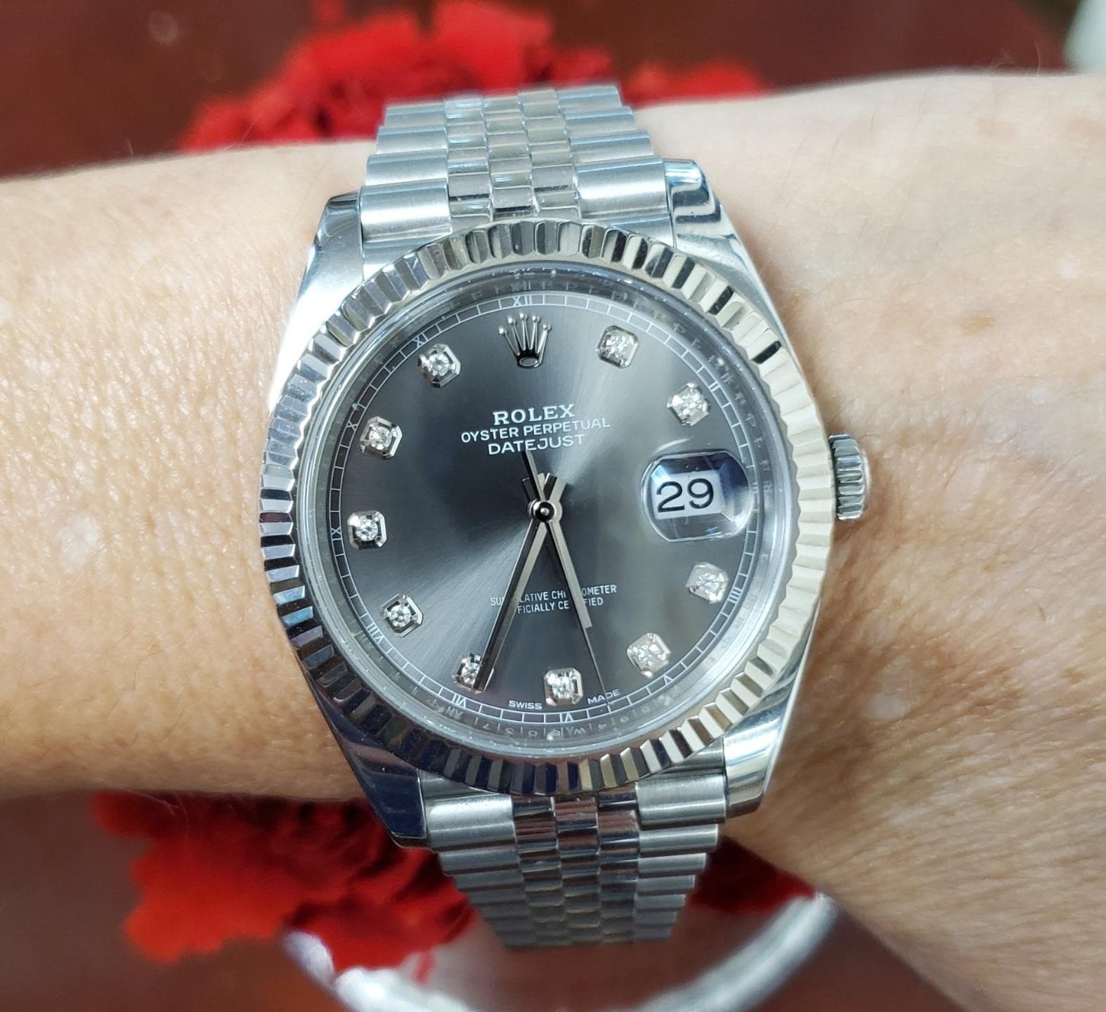 Rolex Datejust 41 126334 Rhodium Diamond Dial Fluted 18k Bezel Jubilee Bracelet