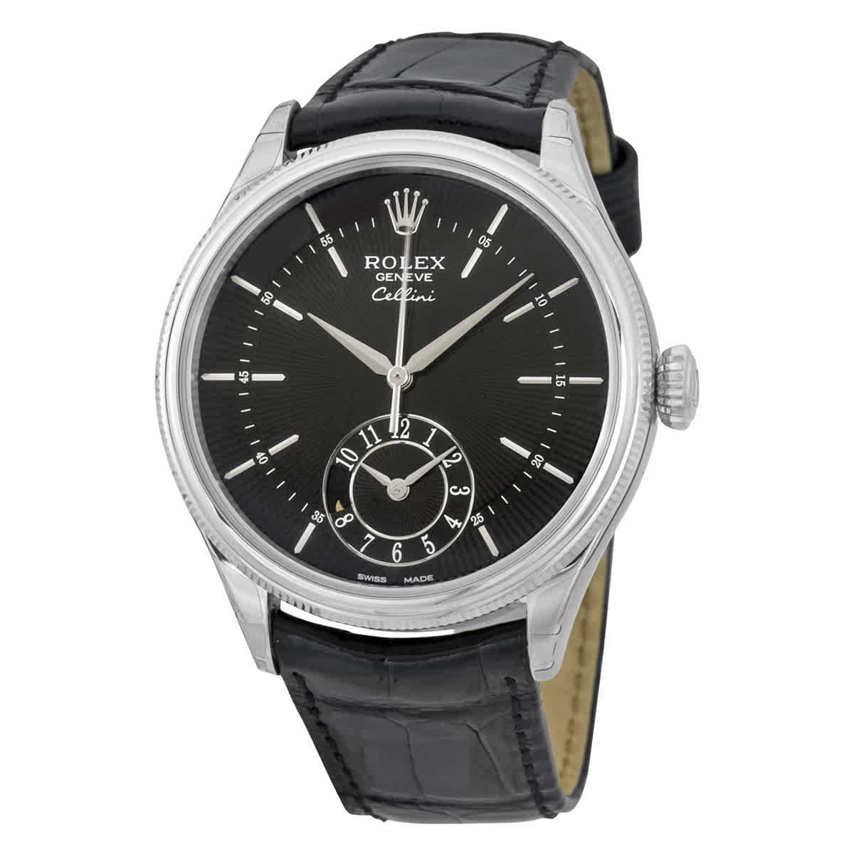 Rolex Cellini Dual Time Black Dial 18kt White Gold Men's Watch 50529BKSBKL