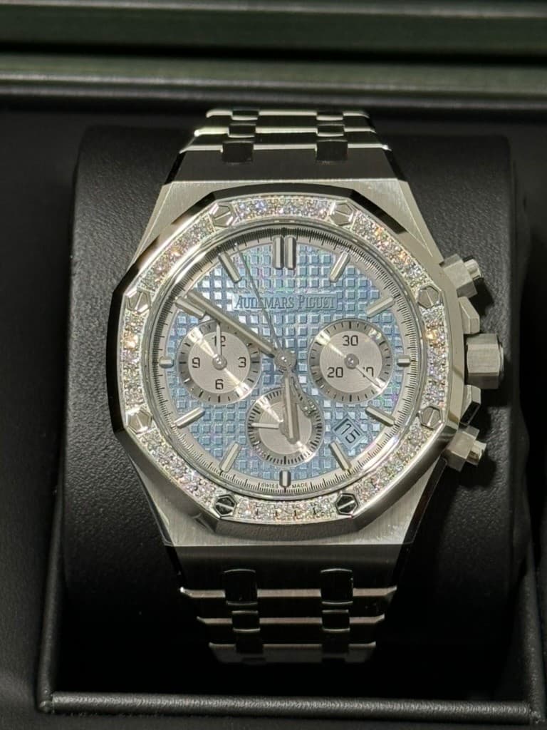 New Royal Oak Chronograph Ice Blue with Diamonds 26715ST.ZZ.1356ST.01 Full Set