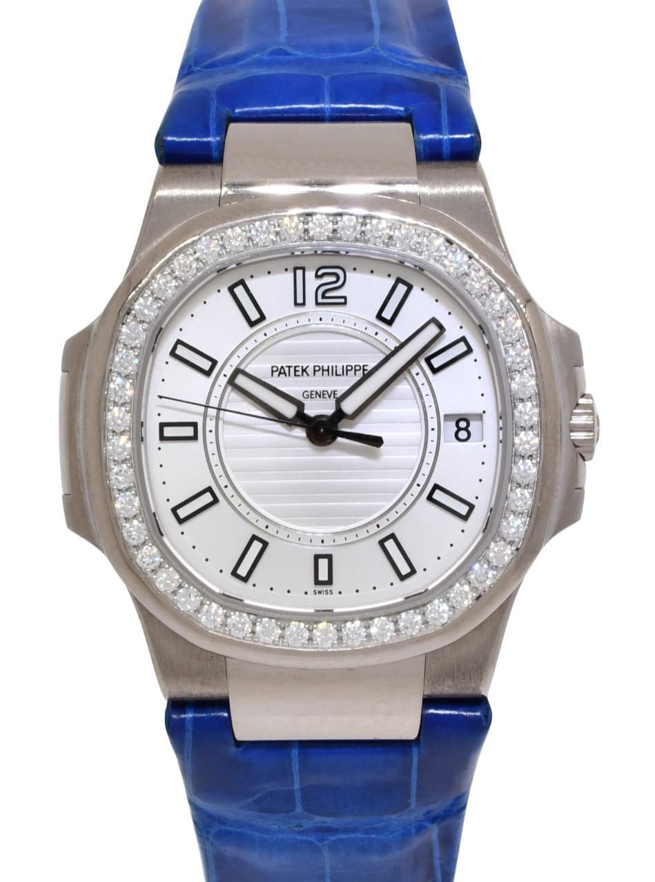 Patek Philippe Nautilus 7010 18k White Gold & Diamond Silver Ladies Watch 7010G