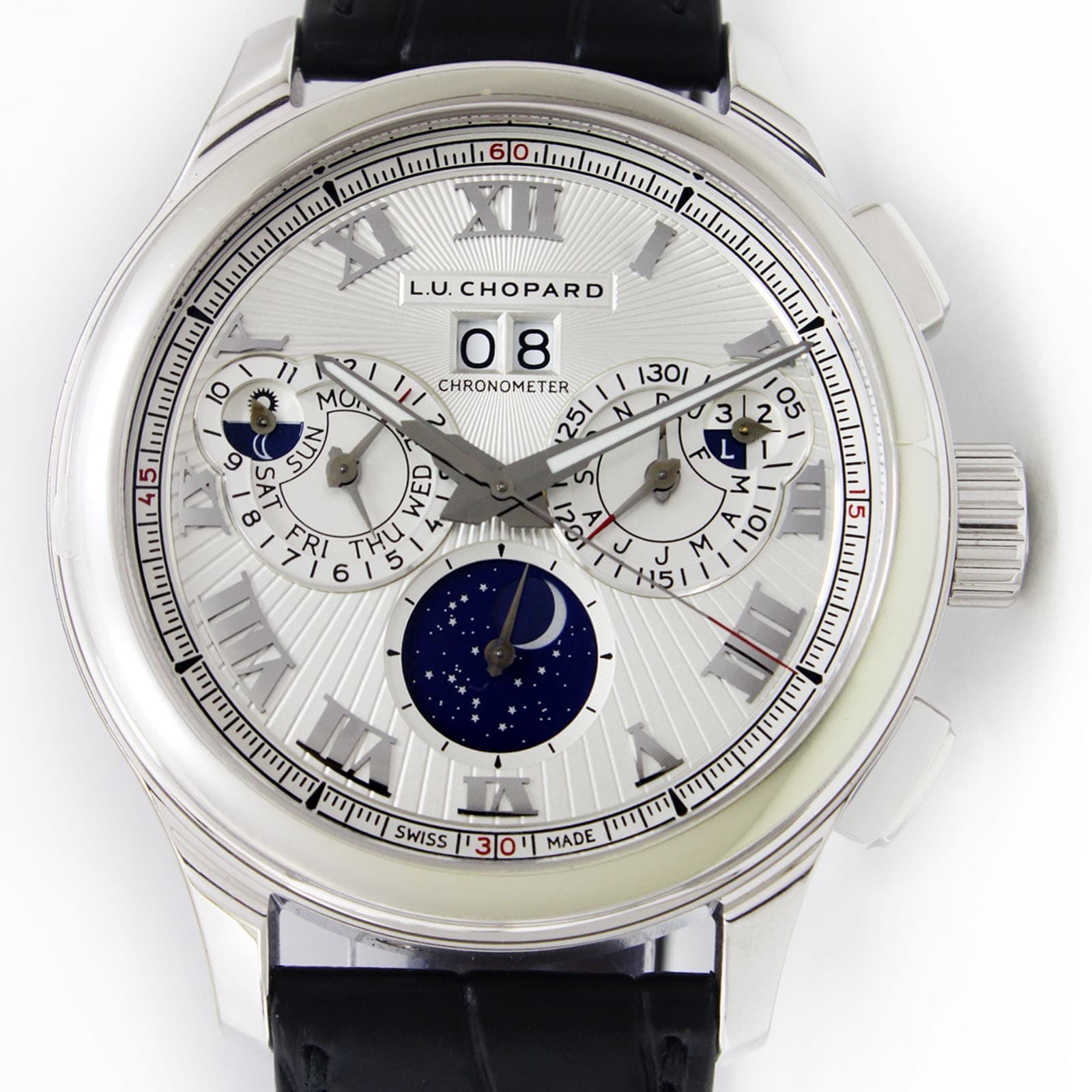 Chopard LUC Perpetual Chronograph Moon Phase 45mm Watch With Box Ref 161973-1002