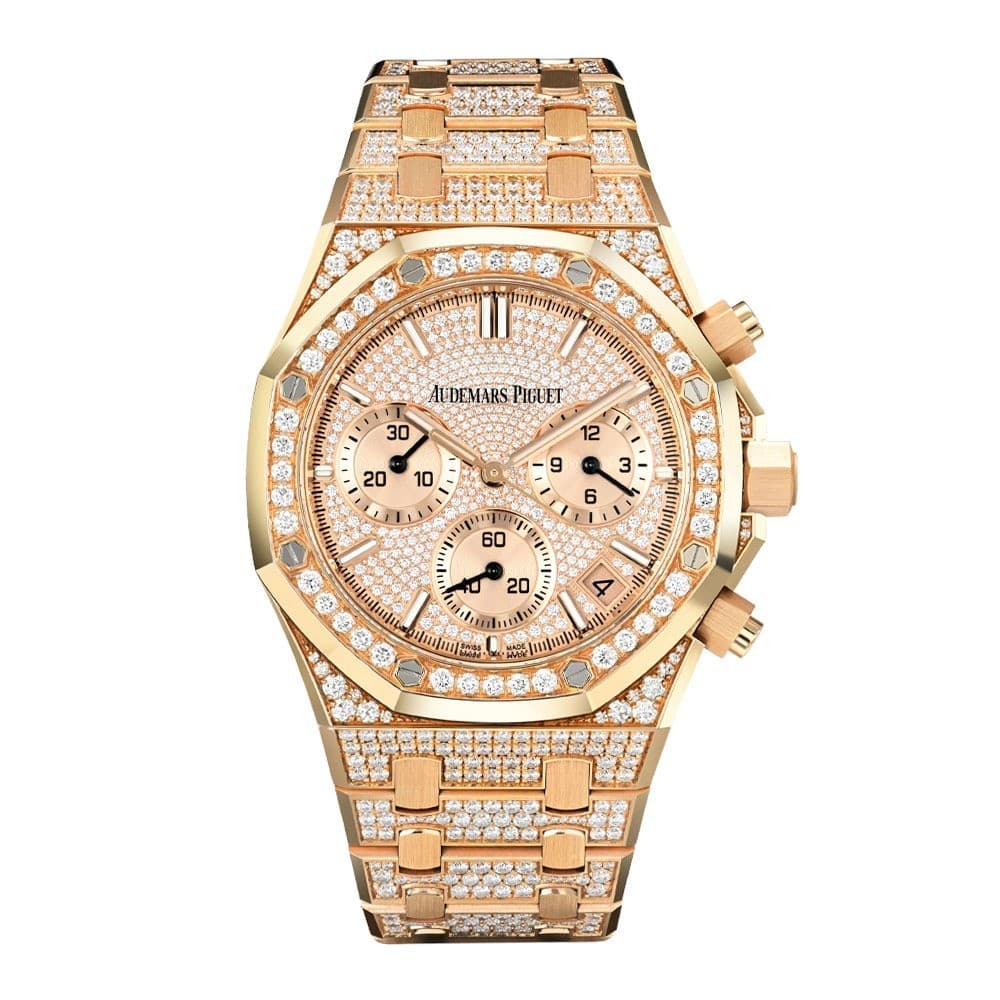 Audemars Piguet Royal Oak Watch 42MM Diamond Pave Index Hour Markers Dial Ros...