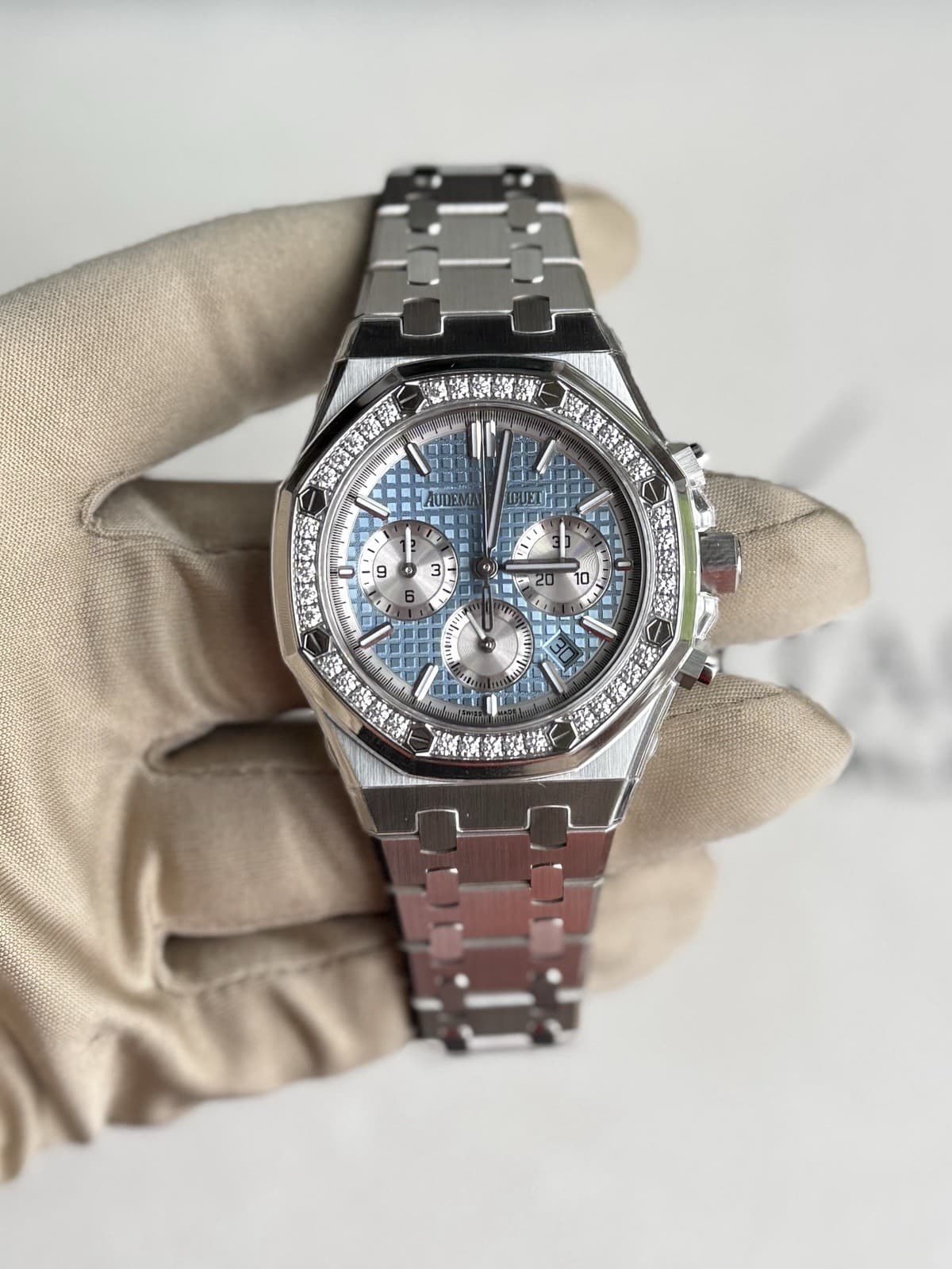 Audemars Piguet Royal Oak Chronograph Ice Blue Dial Diamond Bezel - 26715ST.ZZ