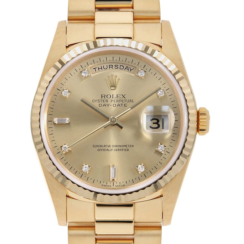 ROLEX Day Date 8P Diamond 2P Baguette Diamond 18238A Champagne W Number seco...