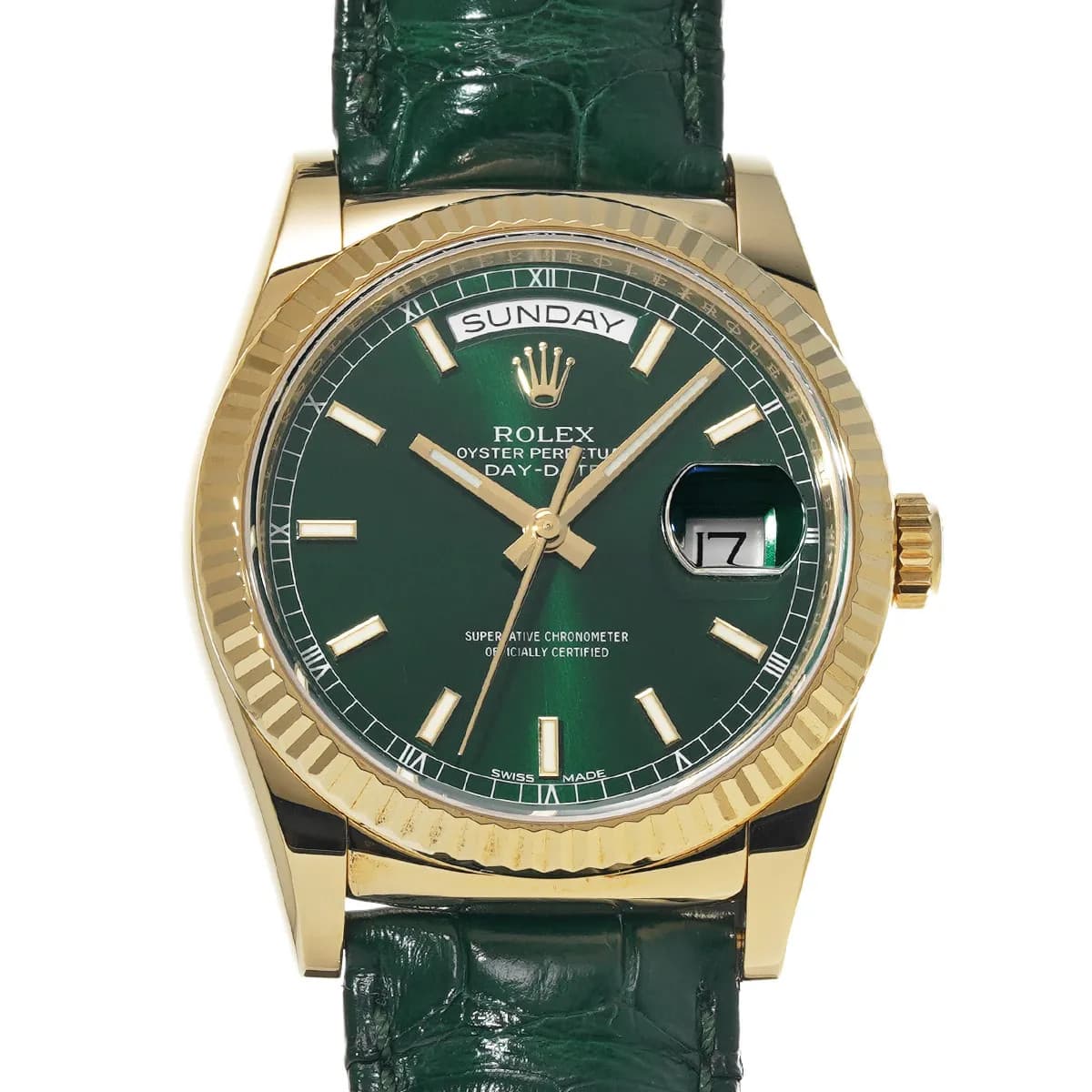 Rolex Day-Date 36 118138 36mm Yellow Gold Green Wristwatch #WW10773