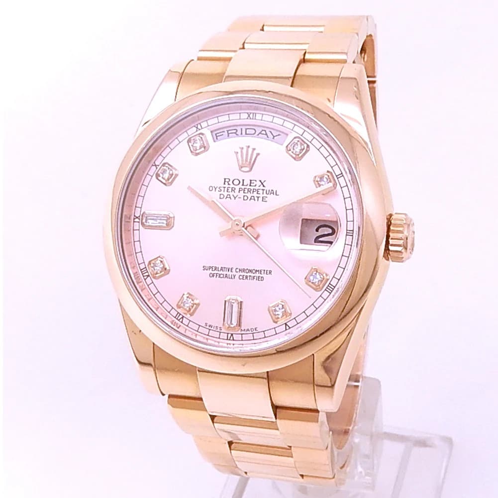 Rolex Day-Date 18k Rose Gold Oyster Automatic Diamonds Pink Men's Watch 118205F