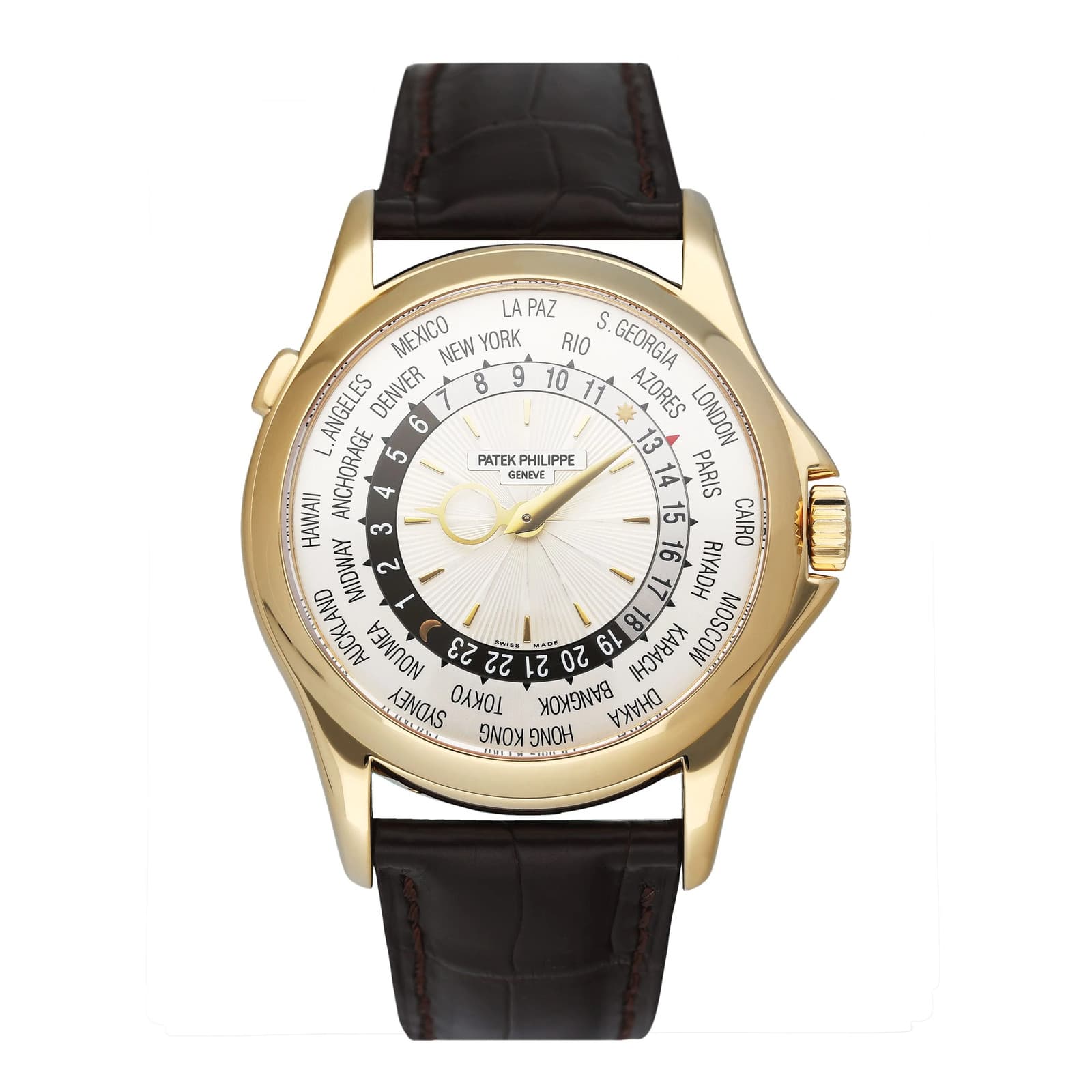 Patek Philippe World Time 5130J 18K Yellow Gold Mens Watch Box Papers