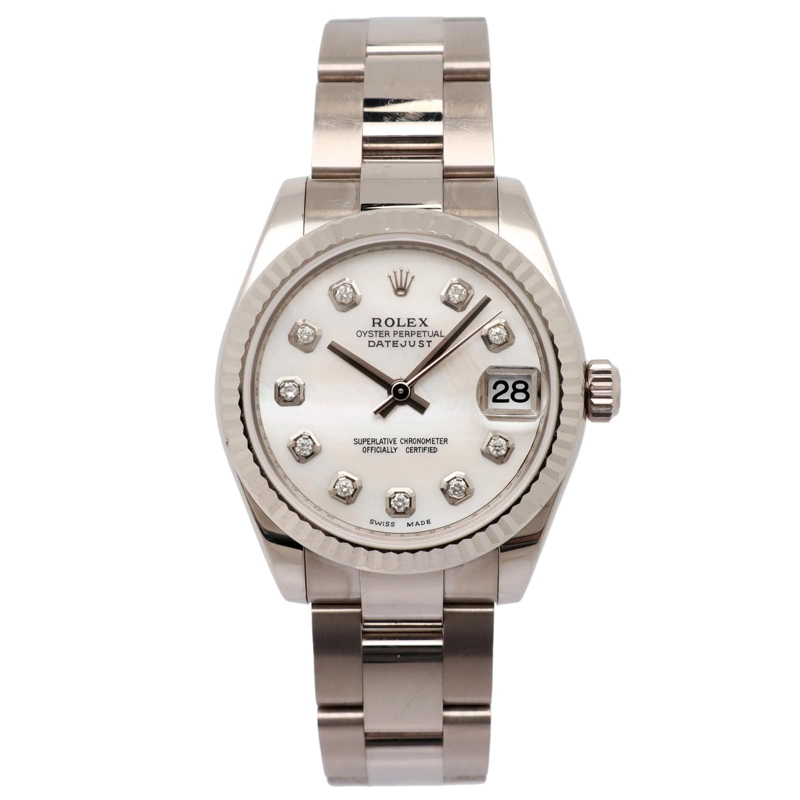 Rolex Datejust 31 18K White Gold Custom Diamond MOP Dial Ladies Watch 178279