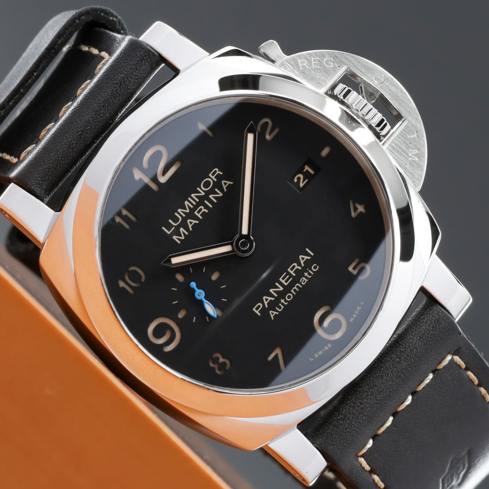 Panerai Luminor Marina 2018 44mm Steel Black Dial Leather Strap PAM01359