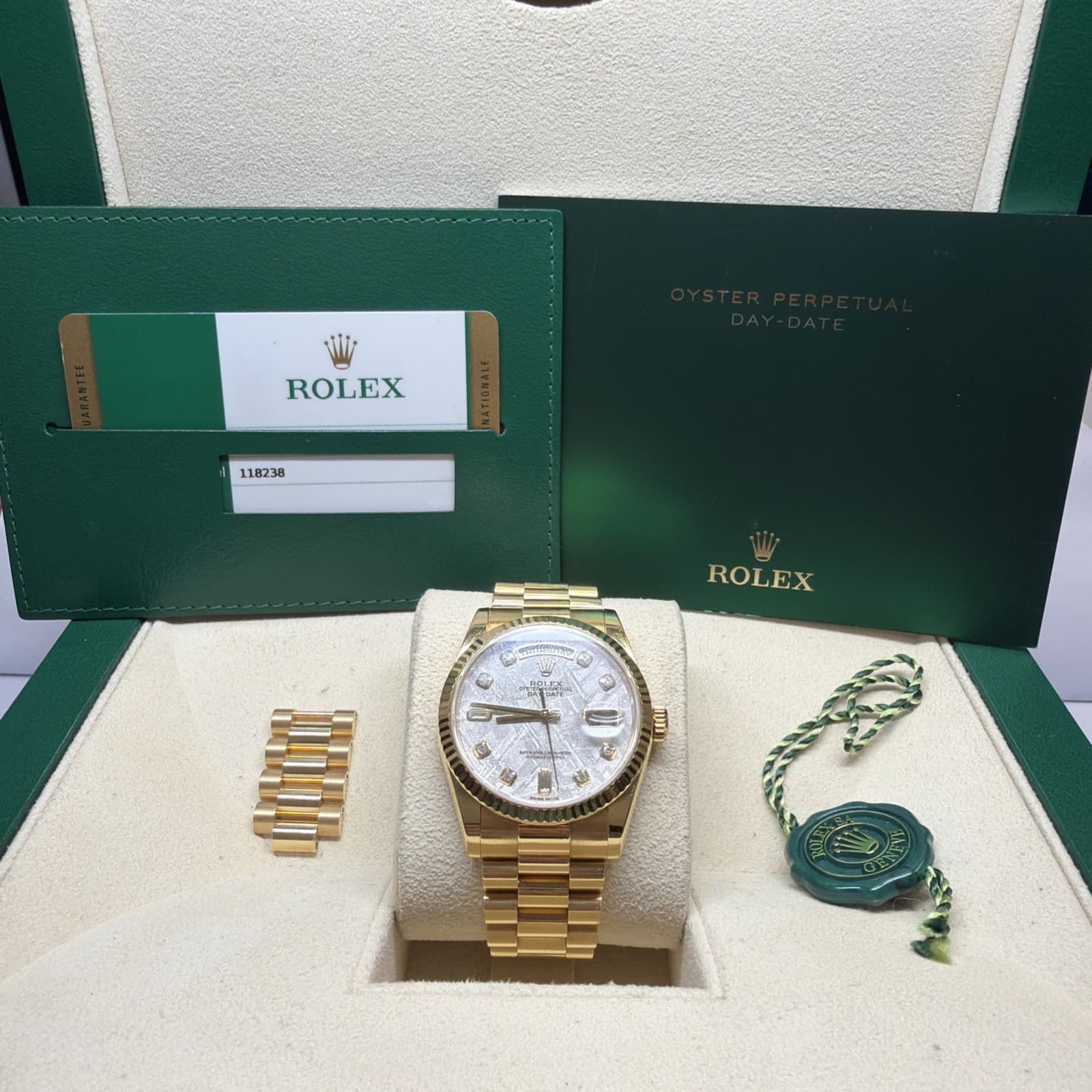 Rolex Day-Date 36mm 2019 Meteorite Diamond Fluted President 118238 Box And Paper