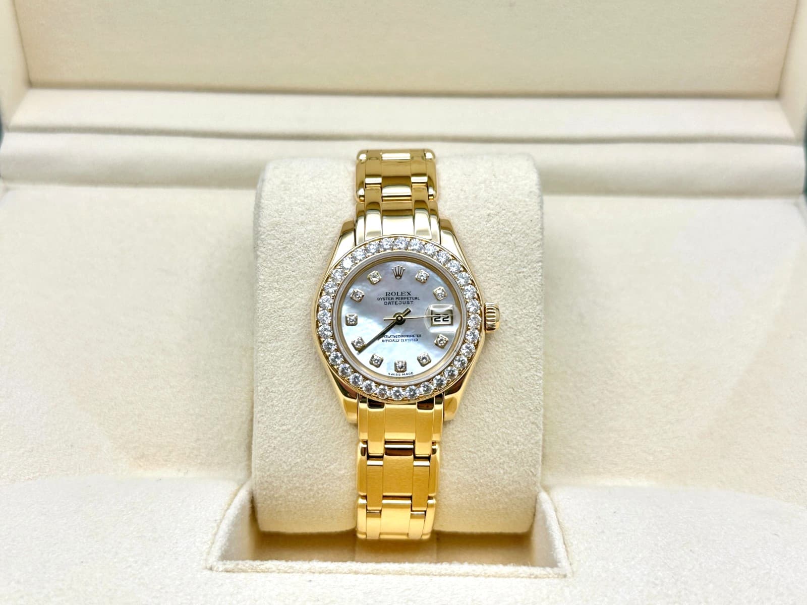 Rolex Datejust Pearlmaster 80298 29mm MOP Diamond Dial Diamond Bezel 18K Gold