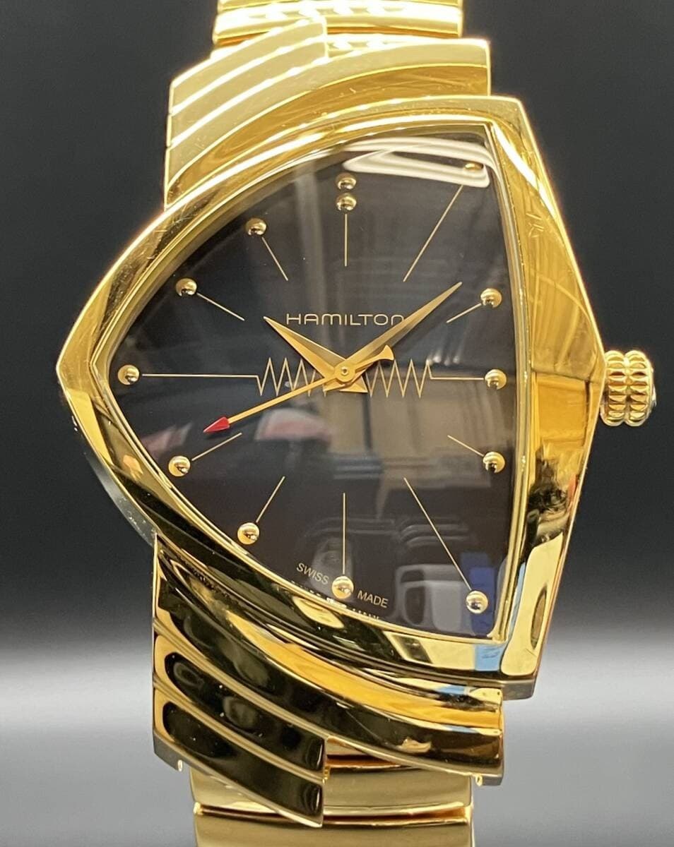 Hamilton Ventura H24301731/H243010 Quartz Black Dial Gold Case 32mm fast ship