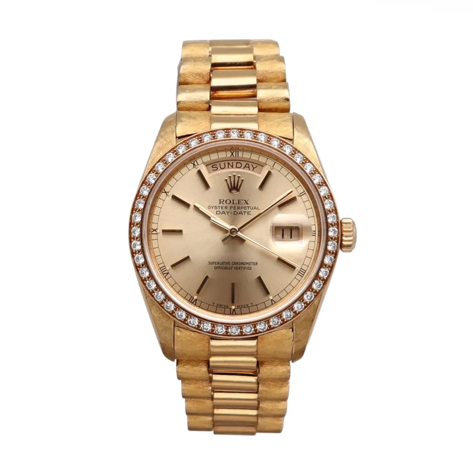 Rolex President Day-Date 36mm Gold Champagne Dial Florentine Finish Watch 18038