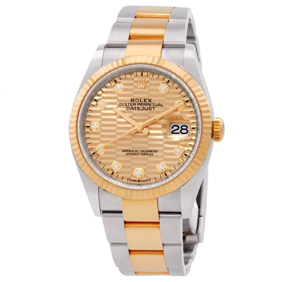 Rolex Datejust 36 Golden Fluted Diamond Dial Automatic Steel and 18KT Yellow