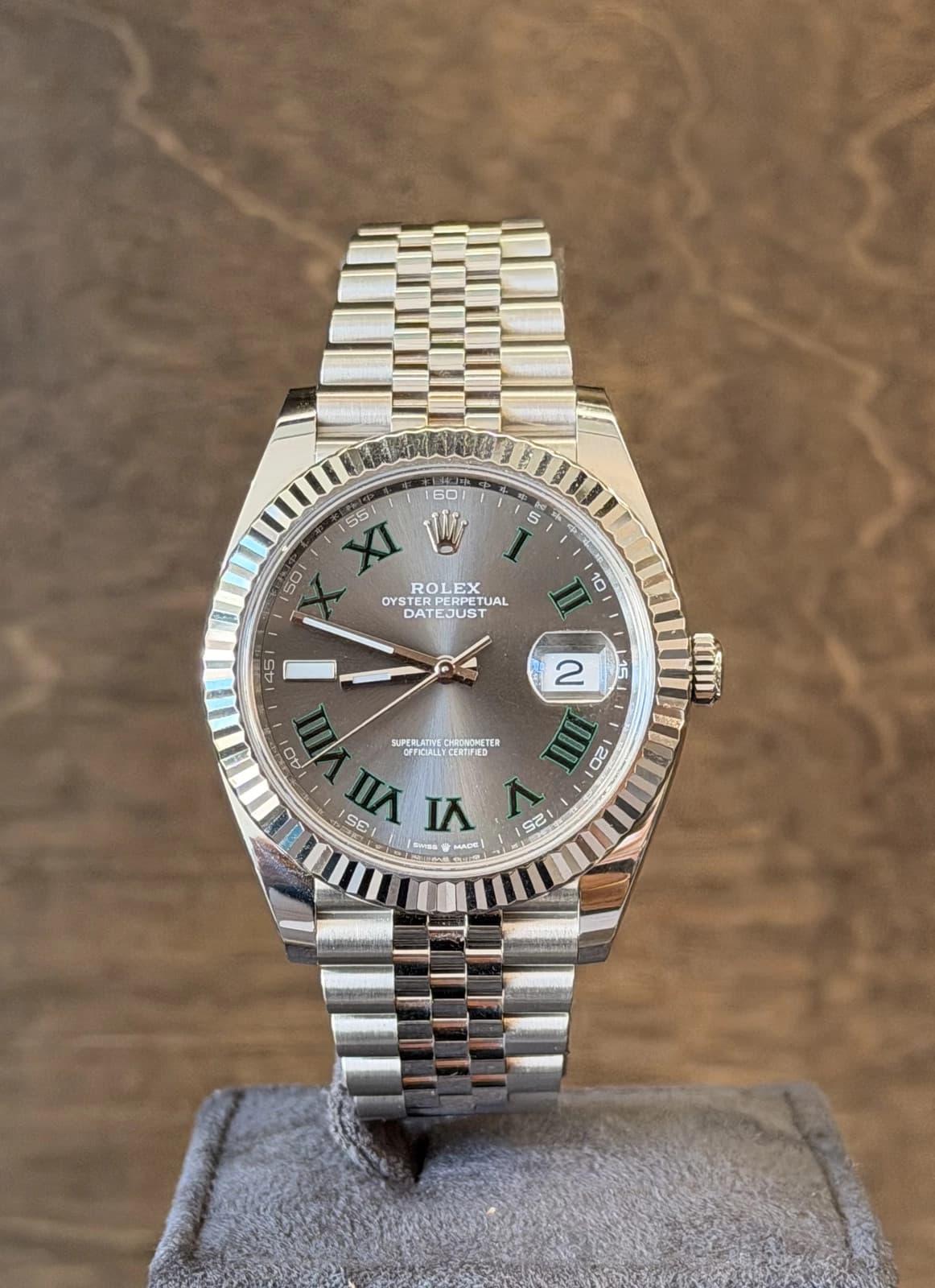 Rolex Datejust 41 Slate Green Roman Dial on Jubilee 126334 Card 2023