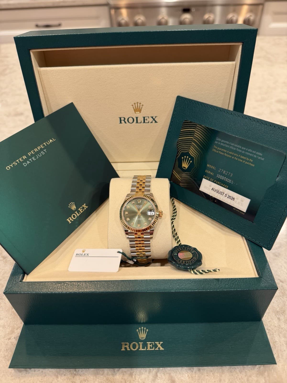 2026 Rolex Datejust 31mm Green Diamond Dial Two Tone Jubilee Fluted Bezel
