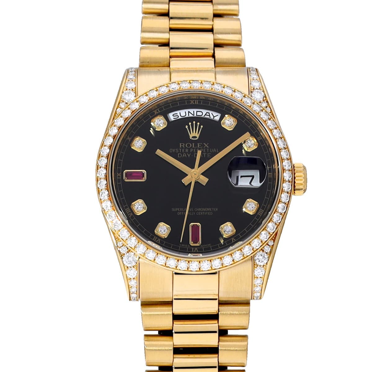 ROLEX Day-Date 118388 black/Diamond / Ruby WATCH 719173