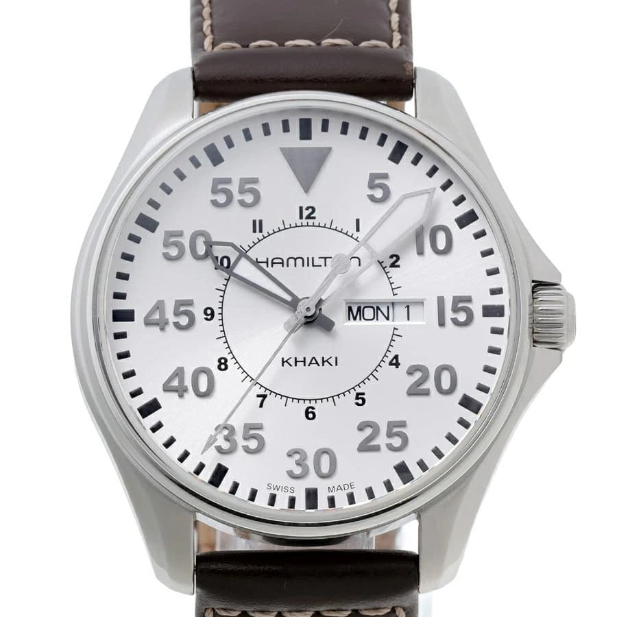 Hamilton Khaki Aviation Pilot Day Date Quartz H64611555 Silver