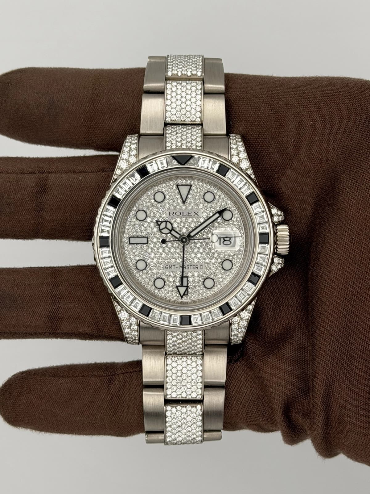 Rolex GMT-Master II 116759SANR White Gold Diamond Bezel 40mm Box Card