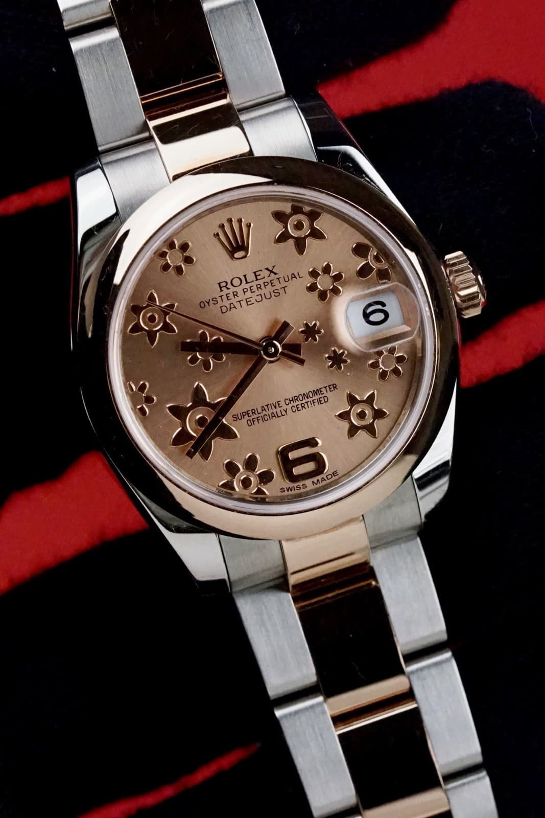 Rolex Datejust 31mm Pink Floral Dial Steel And Rose Oyster  #178241 Box & Papers