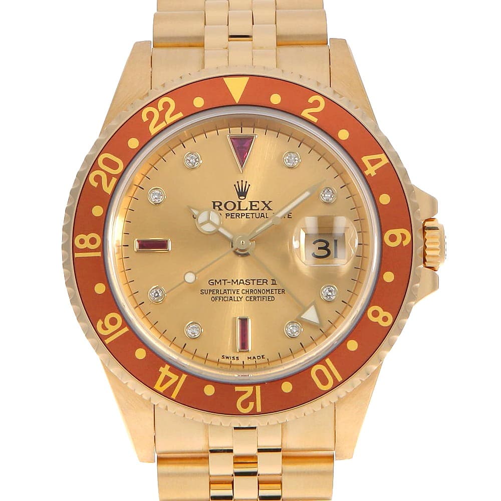 ROLEX GMT Master II 8P Diamond 3P Ruby 16718RG Champagne F Number second han...