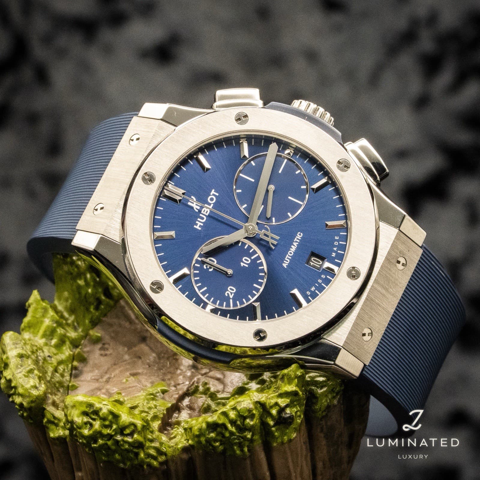 Stunning Hublot Classic Fusion Blue Titanium Chronograph 521.NX.7170.RX