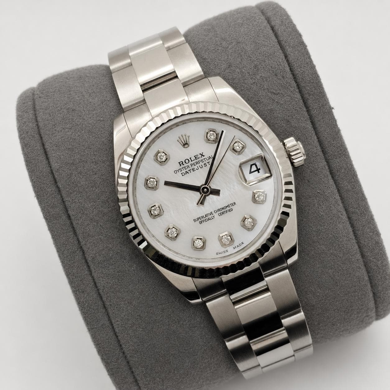 Rolex Datejust 31 18K White Gold Custom Diamond MOP Dial Lady Watch 178279 Card
